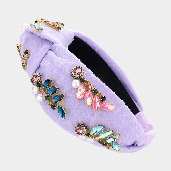 33. Lavender Lace Multi Stone and Pearls Knot Headband - Picture 1 of 2
